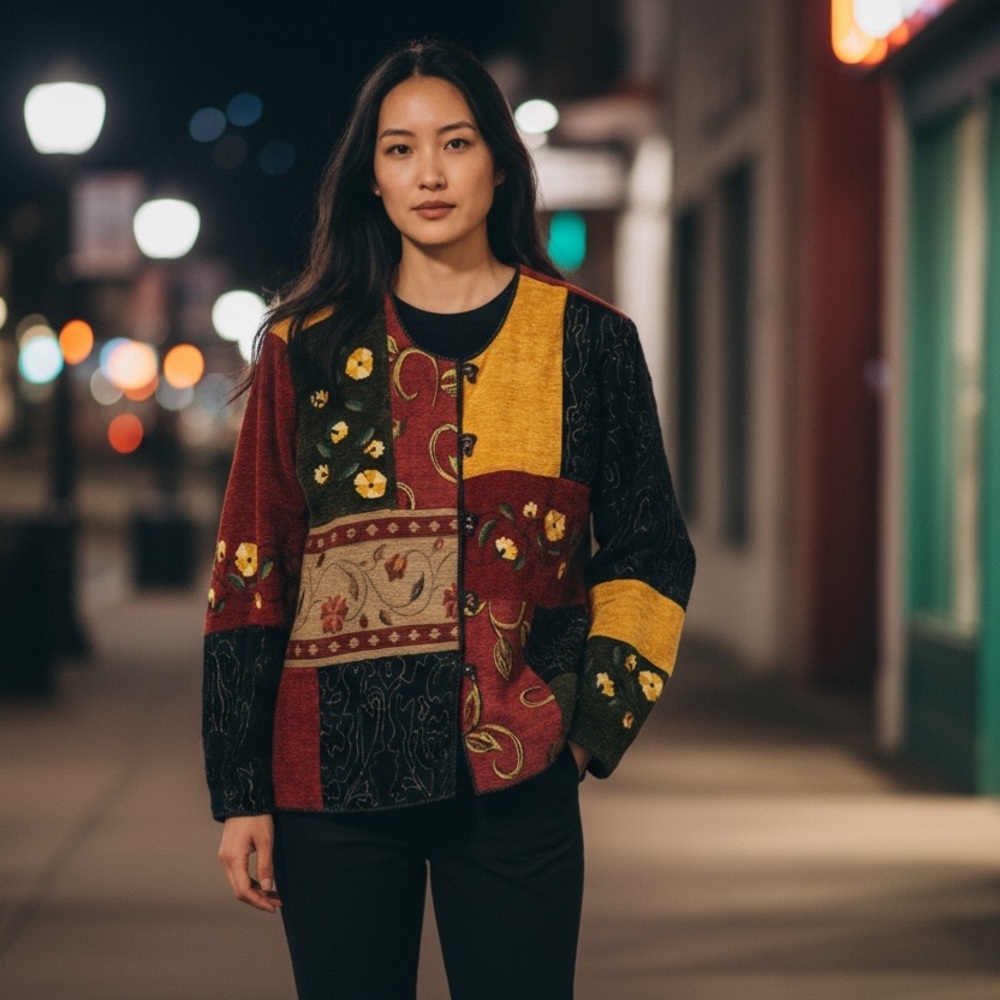 Ultimate Vintage Tapestry Jacket L | Patchwork Floral Embroidered Grandmacore - Picture 2 of 12